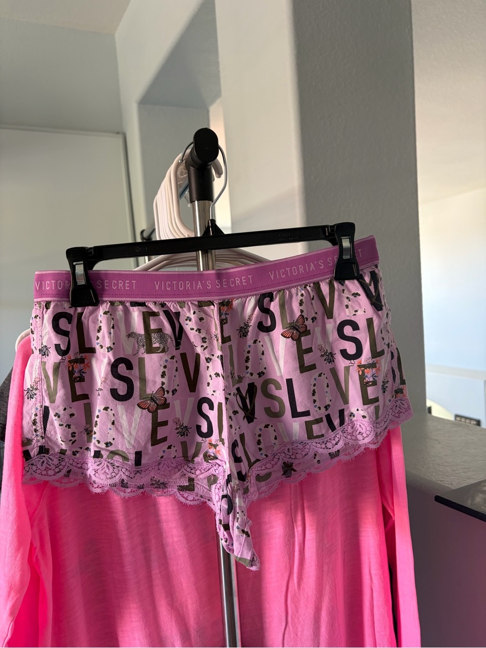 Victoria's Secret Pink Floral 'Love' Lace-Trim Sleep Shorts - Pink